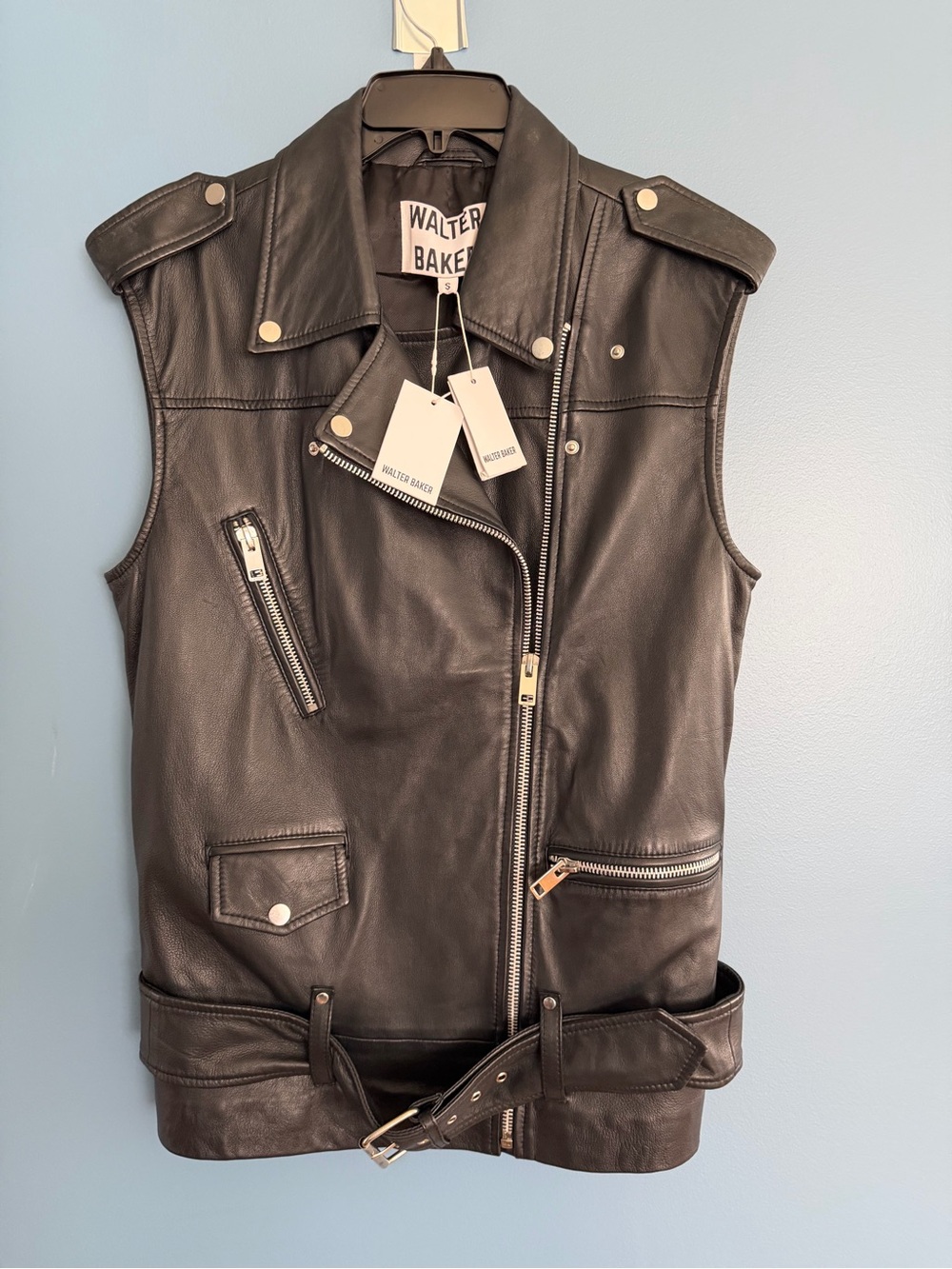 Walter Baker Black Leather Moto Vest